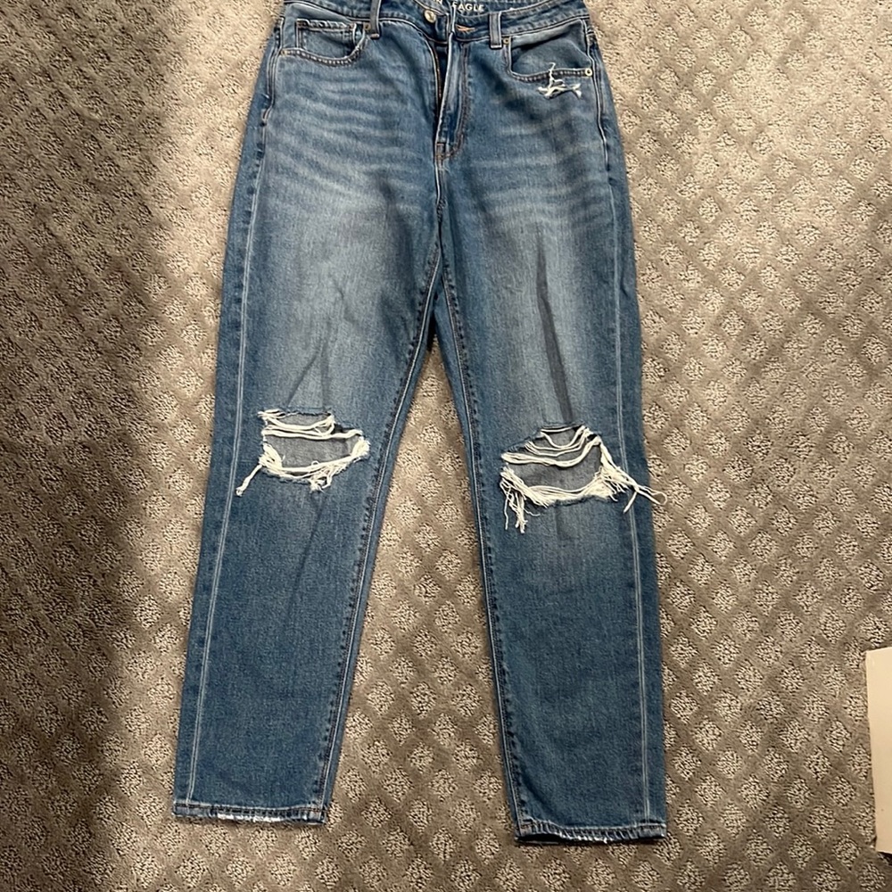 Medium wash AE mom fit ripped jeans size 6